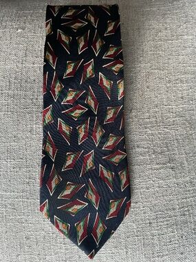 Pierre Balmain Paris Italian Silk Tie Navy Blue Geometric Pattern